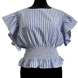 Philosophy Striped Blue Ruffle Sleeve Top size M